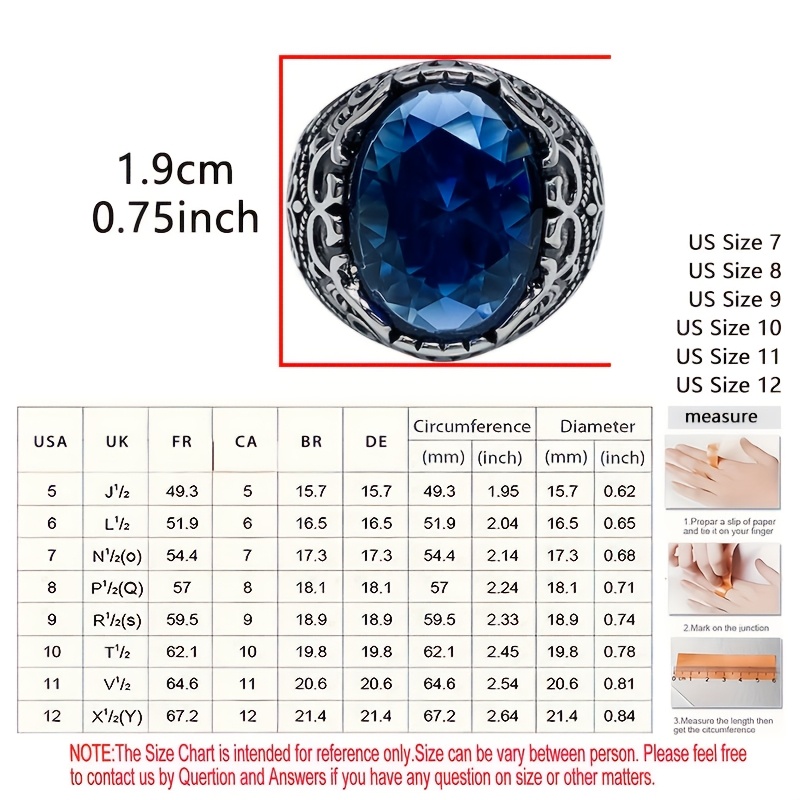 Vintage Blue Synthetic Zirconia Ring for Men and Women
